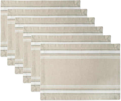 DII French Stripe Dining Table Collection Farmhouse Style Placemat Set, 13x19 Inches, Taupe/White, 6 Piece...