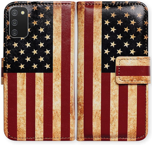 Case for Samsung Galaxy A02s, Retro American Flag Leather Flip Phone Case Wallet Cover with Card Slot Holder Kickstand for Samsung Galaxy A02s...