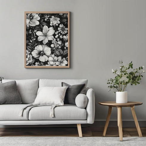 Posterizer 1 pcs-gray flowers with black background-chic wall art-Floral & Botanical Art-Abstract & Modern Art-Decor for Home & Office- UNFRAMED W...