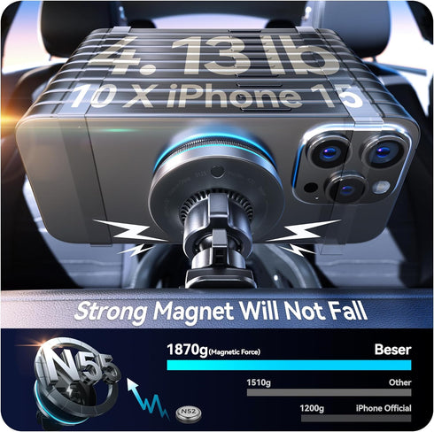 for MagSafe Car Mount Charger, (4.13 lbf) Large Magnetic, 15W QI Wireless Car Charger, Vent/Dashboard, Phone Holder Mount for iPhone 15/14/13/12 &...