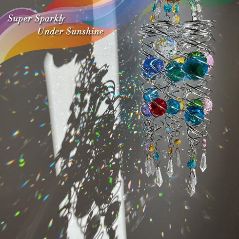 FONMY Hummingbird Gazing Ball Spiral Wind Spinner Sun Catcher Rainbow Maker Silver Spiral W/ K9 Green Crystal Ball Tree Hanging Ornament Indoor Ou...