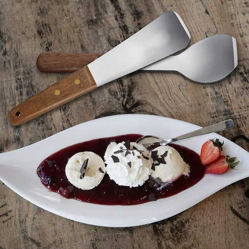 Patelai 2 Pcs Ice Cream Scoop Stainless Steel Ice Cream Shovel with Wooden Handle Dessert Spade Butter Cutter Flat Metal Spade for Dining Kitchen ...