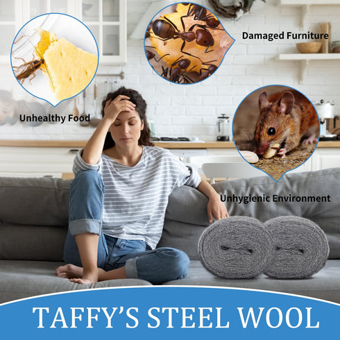 TAFFY'S Steel Wool for Mice Control - 1 Pack of 3"×15Ft Steel Wool, Gap Filter for House & Garage - Keep Mice Away from Holes, Siding, Pipeline, V...