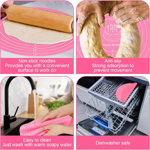 Silicone Baking Mat, Cake Mat Round Silicone Baking Mat Small Silicone Kneading Mat Pastry Baking Mat Round Silicone Mat with Size Measurement Spe...