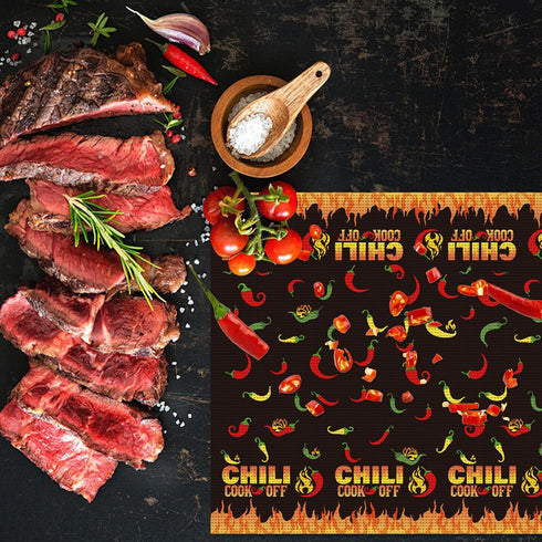 6 Pcs Chili Cook Off Placemats Chili Pepper Placemats Chili Cook Off Decorations Chili Fest and Chili Pepper Party Decoration Reversible Washable ...
