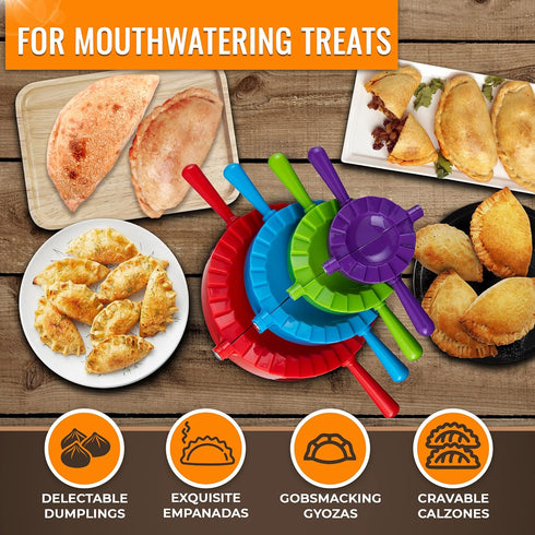 Magic Dumpling Maker Kit, Set of 4 - Mold Ravioli, Empanadas, Momos, Gyozas, Pot Stickers, Jamaican Beef Patties, Pierogi and Calzones - Wonton Do...