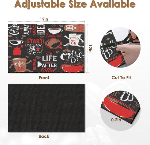 Coffee Mat for Countertops, Funny Abstract Cartoon Red Dish Drying Mat 2 Pcs for Kitchen Coffee Bar Accessories, Coffee Maker Espresso Machine Dis...
