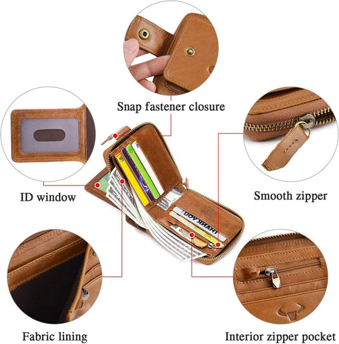 BAIGIO Genuine Leather Wallets for Men Multi Card Purse with Zipper Wallet Men RFID Blocking Coin Pocket(Yellow)...