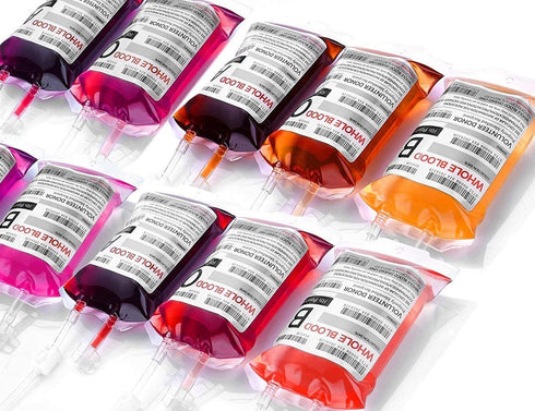 WYNK Blood Bags for Drinks, 10 IV Bags for Halloween Party Decoration, Reusable Drink Pouch for Live Blood of Theme Parties, Masquerade,Vampire,Zo...