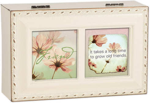 Cottage Garden Friend Takes a Long Time to Grow Matte Ivory Jewelry Music Box Plays What Friends are for...