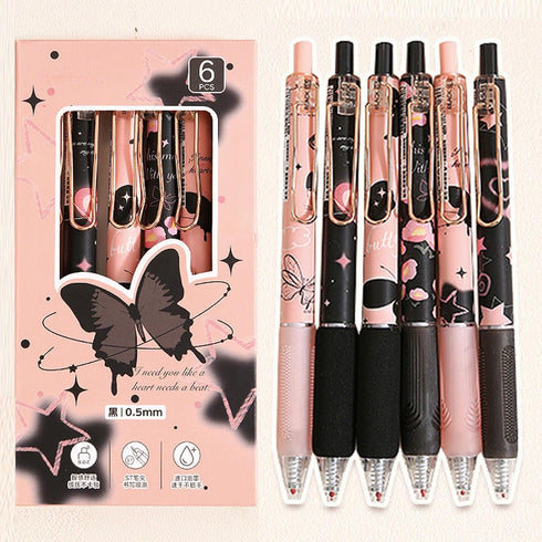 6 Pcs Gel Ink Pens Retractable Pens Cute Rose Flower Pen 0.5mm Black Ink Pen Writing Pens Office School Supplies for Girls Boys Women Men (Butterf...