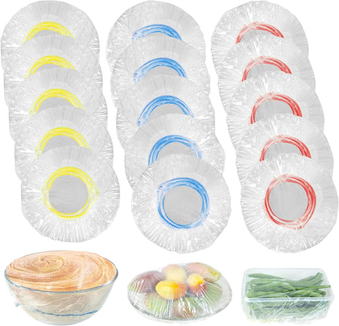Plastic Bowl Covers Elastic Reusable Fresh Keeping Bags/100ps, Plastic Food Covers Stretch Reusable, Reusable Bowl Covers for Bread Proofing, Disp...