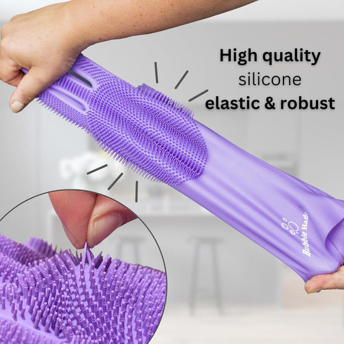 Dog Washing Gloves with Bristle Scrubbers, Reusable Silicone Gloves ideal for Pet Bathing, Massaging & Grooming (Purple)...