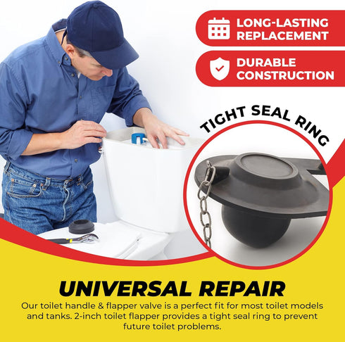 Qualihome Front Mount Chrome Toilet Handle Replacement Kit with 2 Inch Universal Toilet Flapper Replacement Kit and Stainless Steel Toilet Flapper...