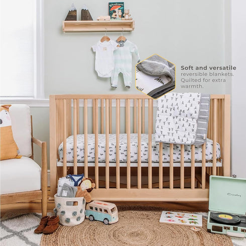 Burt's Bees Baby Infant Reversible Blankets 100% Organic Cotton GOTS Certified - Pine Forest Prints with Quilting Pattern Soft Nursery Blanket wit...