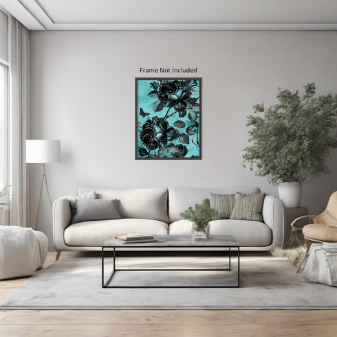 Posterizer 1 pcs-baby blue background with dark flowers-Floral & Botanical Art-Abstract & Modern Art-Decor for Home & Office- UNFRAMED Wall Art...