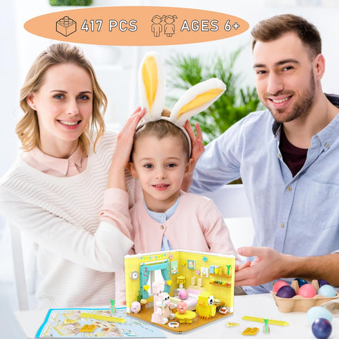 Easter Friends House Building Blocks Kit - 417 Pcs Easter Bunny Easter Toys Building Sets , Easter Basket Stuffers Easter Egg Fillers Building Toy...