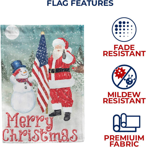Double Sided Garden Flag - Merry Christmas USA - 12.5" x 18", Patriotic Snowman and Santa Christmas Holiday Decor, Outdoor Winter Decorative Seaso...