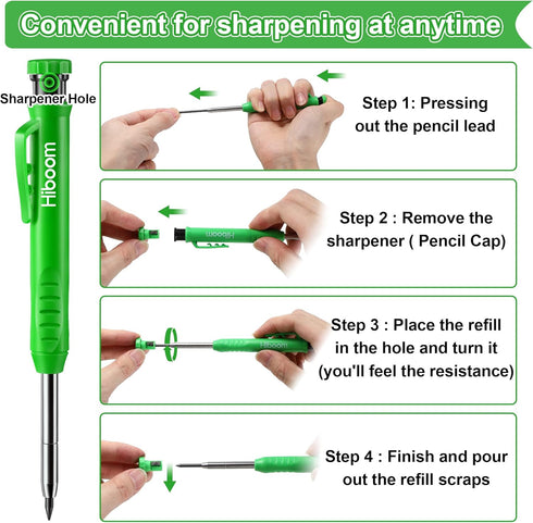 Hiboom 3 Pack Carpenter Pencils Set with 24 Refills, 2.8 mm Mechanical Carpenter Pencil Built in Sharpener Woodworking Marking Tool Solid Long Nos...