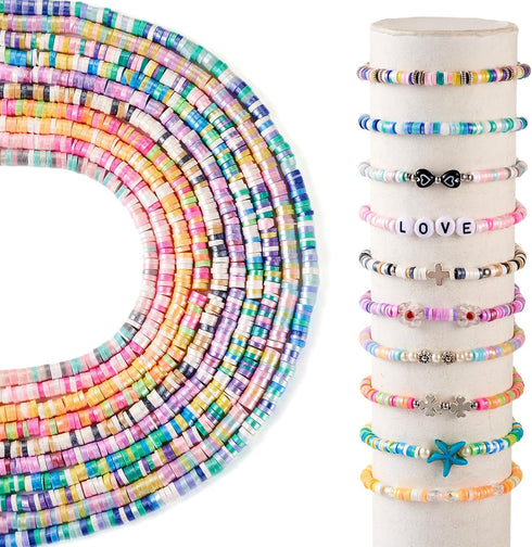 Beadthoven 10 Strands 4mm Clay Beads Pearlized Clay Beads for Bracelet Making Heishi Beads Colorful Flat Beads Disc Beads Preppy Clay Beads for Je...
