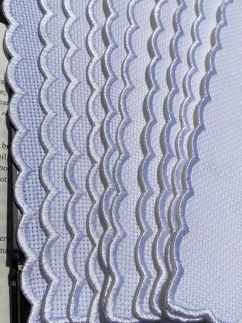 10 pcs Colored pure white Scallop Embroidery Edged Blank Cross Stitch Bookmark for DIY,aida Fabric Edged Cross Stitch Book Mark Blank to Cross Sti...