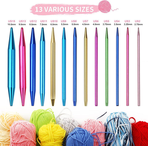 LOOEN 57pcs Aluminum Circular Knitting Needles Set with Ergonomic Handles,13 Size Interchangeable Crochet Needles with Storage Case for Small Proj...
