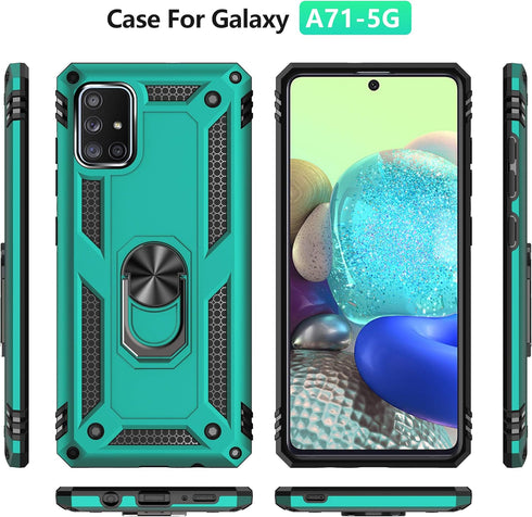 Samsung A71 5G Cellular Phone Case, Military Grade Heavy Duty Protection with Rotating Ring Kickstand, HD Screen Protector, Compatible with Samsun...