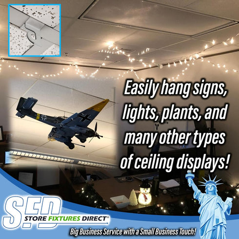 STORE FIXTURES DIRECT Extra Heavy Duty White Aluminum Drop Ceiling Hooks, One Piece Ceiling Grid Clips - 5 Pack...