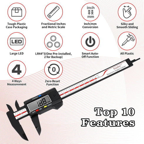 Digital Caliper, Esydon Upgraded Calipers 6 inch, Measuring Tool, Electronic Ruler, with Large LCD Screen, Auto-Off Feature, Inch and Millimeter C...