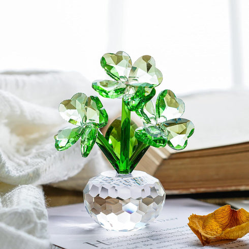 Crystal Flower Dreams Four-Leaf Clover Figurine Collectibles Crystal Ornament Gift for St. Patrick's Day...