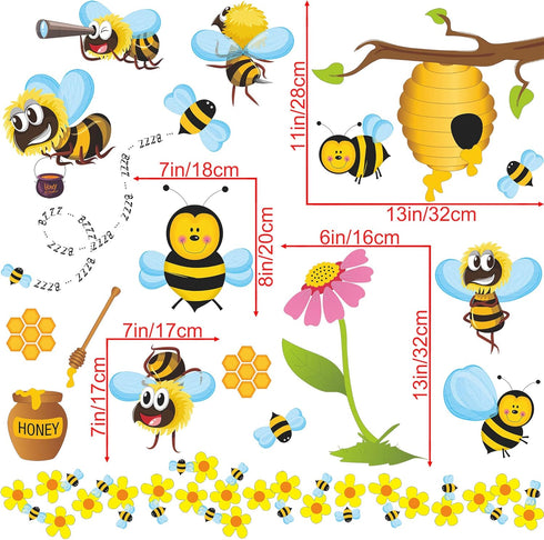 RW-1061 3D Bee Wall Decals Bee Flowers Wall Stickers Cartoon Animals Stickers DIY Removable Animals Tree Branch Wall Art Decor for Kids Babys Nurs...