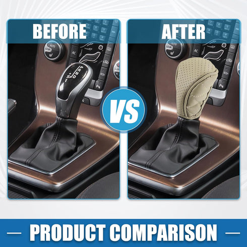 Car Shift Knob Cover Universal Vehicle Interior Shift Gear Cover Trim Accessories Zipper Style Decorative Faux Leather Beige...