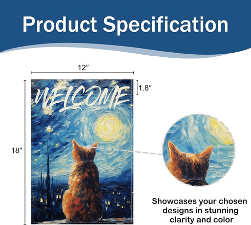 Van Gogh Starry Cat Welcome Garden Flag 12 x 18 inch Double Sided Oil Paint Cat Yard Flags Small Burlap Flag for Outside Decor (Starry Cat)...