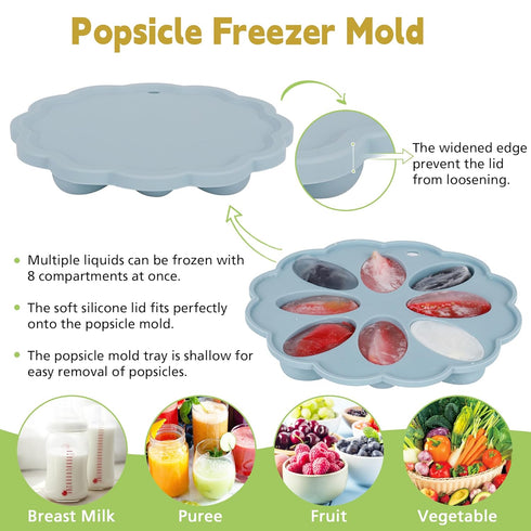 Silicone Baby Fruit Food Feeder Breastmilk Popsicle Mold Set, Baby Teething Toy for Safe Infant Self Feeding, Baby Food Freezer Tray with Lid for ...