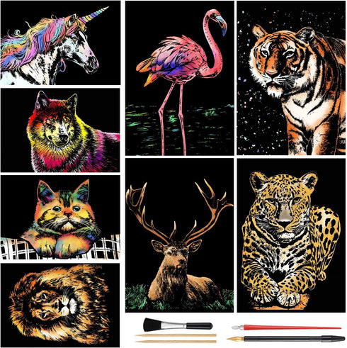 Scratch Art Rainbow Painting Paper Animal(A4), DIY Crafts Womens Hobbies, Engraving Art for Teen & Adults Scratch Painting Easter & Christmas Birt...