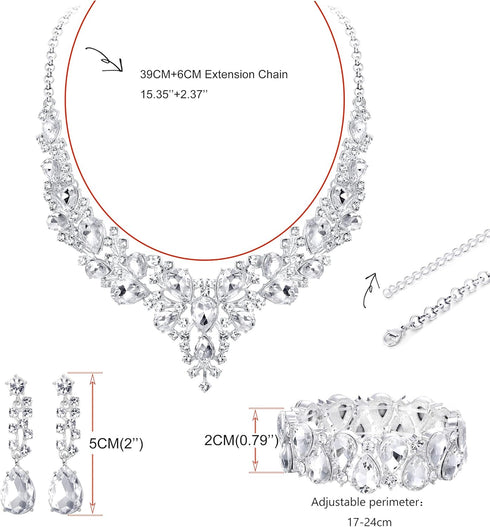 Udalyn Crystal Bridal Jewelry Sets for Women Necklace Earrings Bracelet Set for Wedding Rhinestone Bridesmaid Choices fit with Wedding Dress...