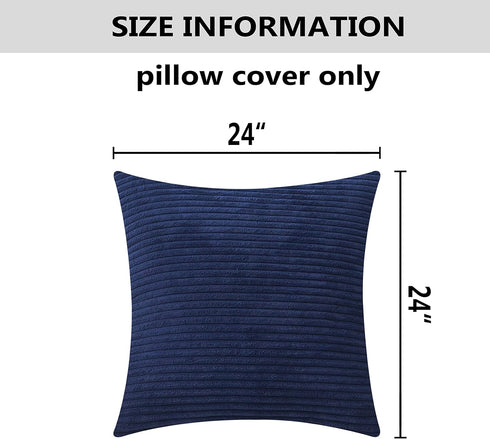 Home Brilliant Euro Sham Striped Decorative Corduroy Pillow Cover 24x24 Velvet Large Couch Throw Pillow Cover for Bedroom, 24 inch (60cm), Navy Bl...