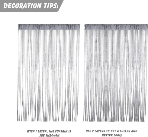 Door String Curtain, Wall Panel Fringe Window Room Divider Blind, Home Patio Bedroom Decorative Tassel Screen Ribbon Strings Strip Silver Thread S...