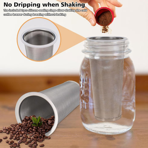 2pcs Cold Brew Filter - Cold Brew Coffee Filter for 64oz Wide Mouth Mason Jar Cold Brew Coffee Maker Pitcher, 304 Stainless Steel Mesh Cold Brew S...