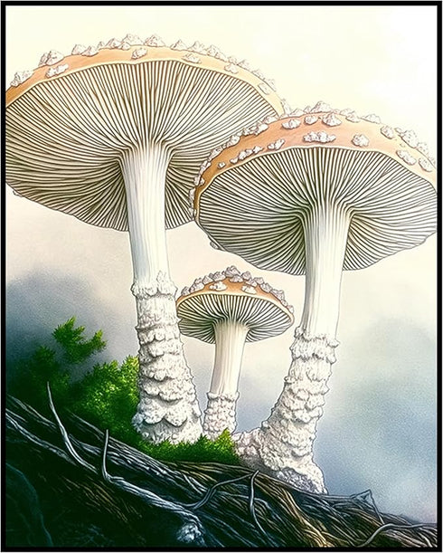 Posterizer 1 pcs-botanical illustration of two parasol mushrooms -1-Floral & Botanical Art-Teachers & Classrooms-Living Room Bedroom Decor- unfram...