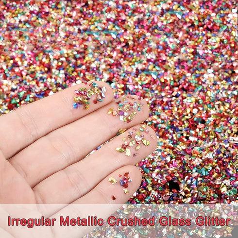 100g Colored Crushed Glass Craft Glitter, 2-4mm Irregular Metallic Gravel Gems for Nail Arts, Resin Craft, Phone Case, DIY Vase Fillers, Epoxy Jew...