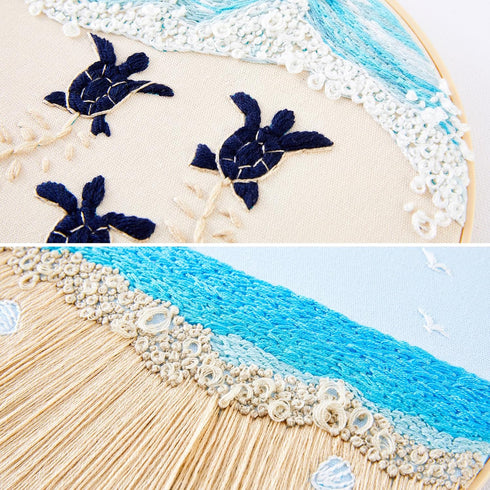 Embroidery Kit for Beginner Adults, Stamped Cross Stitch kits for Adults Beginners, Ocean Hand Embroidery Starter Needlepoint Kit, 2 Set Embroider...