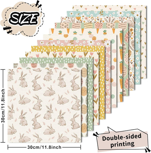 24 Sheets Easter Pattern Paper Bunny Rabbit Egg Floral Scrapbook Paper Double Sided Collection Spring Decorative Craft Paper For DIY Card Making J...