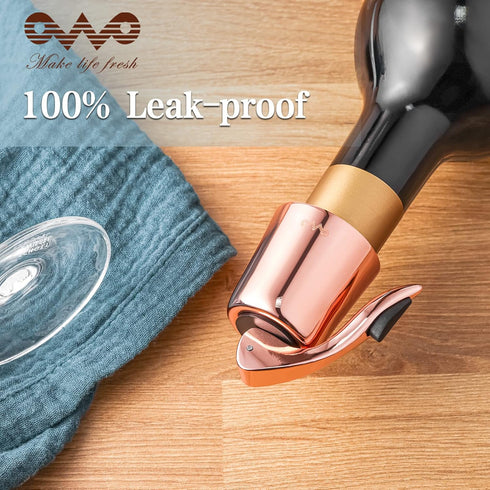 OWO Stainless Steel Wine Bottle Stopper, Reusable Wine Saver with Silicone Seal, Decorative Bottle Sealer, Keeps Fresh (Rosegold, 2 Pack)...