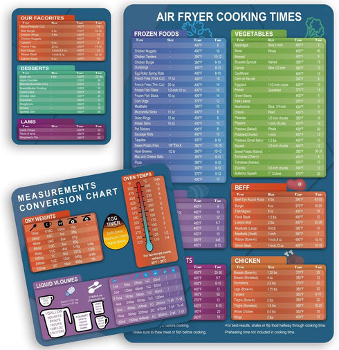 Air Fryer Magnetic Cheat Sheet and Kitchen Conversions,Air Fryer Cooking Times Chart Magnet,Quick Reference Guide for Cooking and Frying (Air Frye...