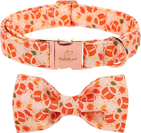 Fall Boy Dog Collar Bow Tie,Orange Maple Leafs Rugby Dog Collar with Safety Metal Buckle Adjustable Thick Puppy Collars for Small Medium Large Dog...