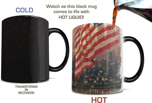 Morphing Mugs Thomas Kinkade - Light of Freedom - New York USA - One 11 oz Color Changing Heat Sensitive Ceramic Mug – Image Revealed When HOT Liq...