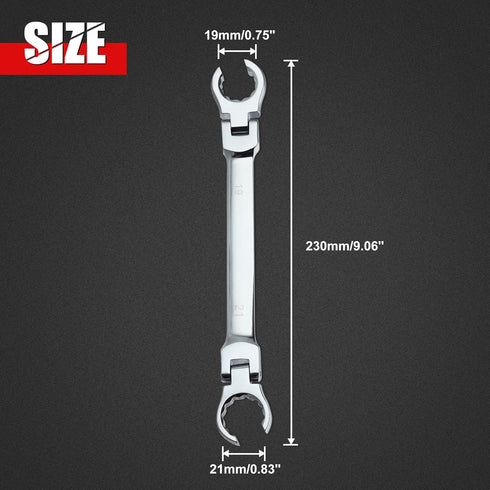 Flex Head Flare Nut Wrench 19 * 21mm Wrench Flexible Flare Nut Line Wrench Metric Flare Nut Wrench Set Metric Flare Tool Flex Tools 40Cr for Autom...