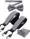 Barry.Wang Suspenders and Bow Tie Set for Men Solid Paisley Bowtie Y Shape Brace Handkerchief Cufflinks 6 Strong Clips...