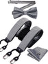 Barry.Wang Suspenders and Bow Tie Set for Men Solid Paisley Bowtie Y Shape Brace Handkerchief Cufflinks 6 Strong Clips...